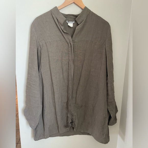 Sarah Pacini Jackets & Blazers - Sarah Pacini Italy 100% Linen Lagenlook Shirt Jacket Taupe S Granola Gorpcore